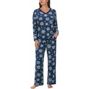 Nautica Womens Snowflake Pajama Set S 100% Cotton Blue Winter Pattern Vietnam